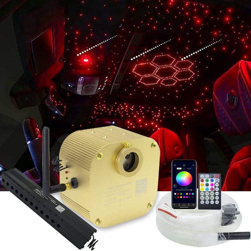 AZIMOM Bluetooth/App Control 16W Twinkle Fiber Optic Light Star Ceiling Lighting Kits with Shooting Star Effect Meteor Remote Music Mode RGBW 550pcs Fiber Strands for Home Car Interior Decoration - Image 1